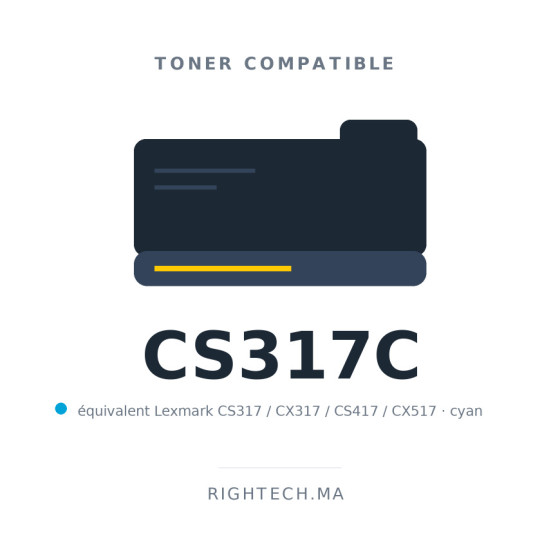 Toner compatible Lexmark CS317 / CX317 / CS417 / CX517 cyan au Maroc | Rightech.ma
