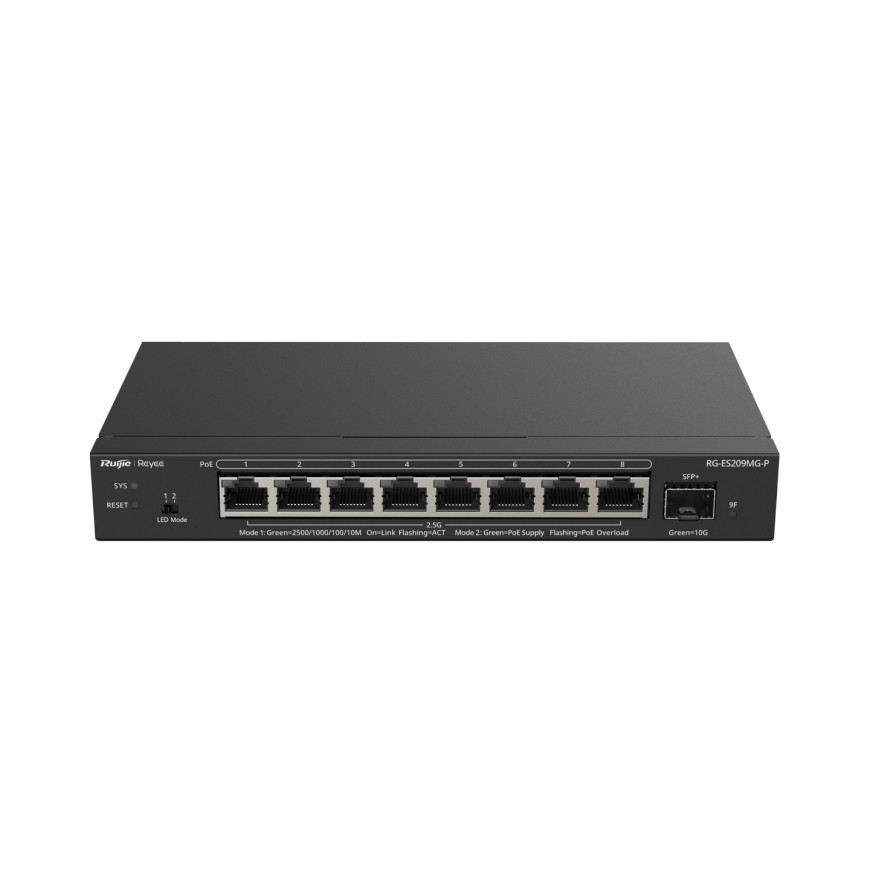 Switch PoE Ruijie Reyee 8 ports 2,5 Gbit/s 1 SFP+ 10 Gb 130 W (RG-ES209MG-P)