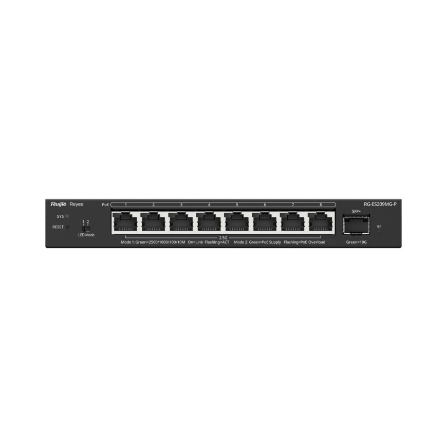 Switch PoE Ruijie Reyee 8 ports 2,5 Gbit/s 1 SFP+ 10 Gb 130 W (RG-ES209MG-P)