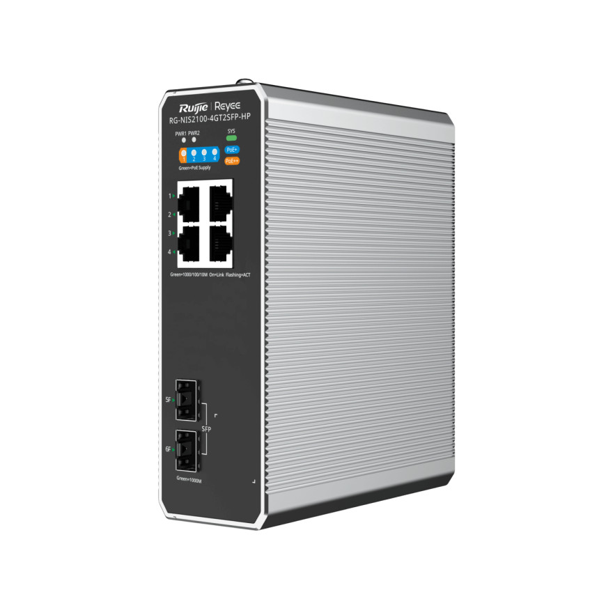 Switch PoE Ruijie Reyee industriel 6 ports Gigabit 2 SFP (RG-NIS2100-4GT2SFP-HP)