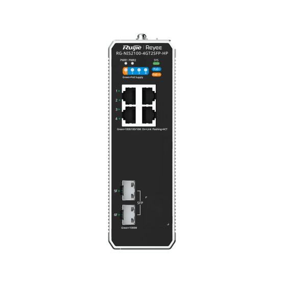 Switch PoE Ruijie Reyee industriel 6 ports Gigabit 2 SFP (RG-NIS2100-4GT2SFP-HP)