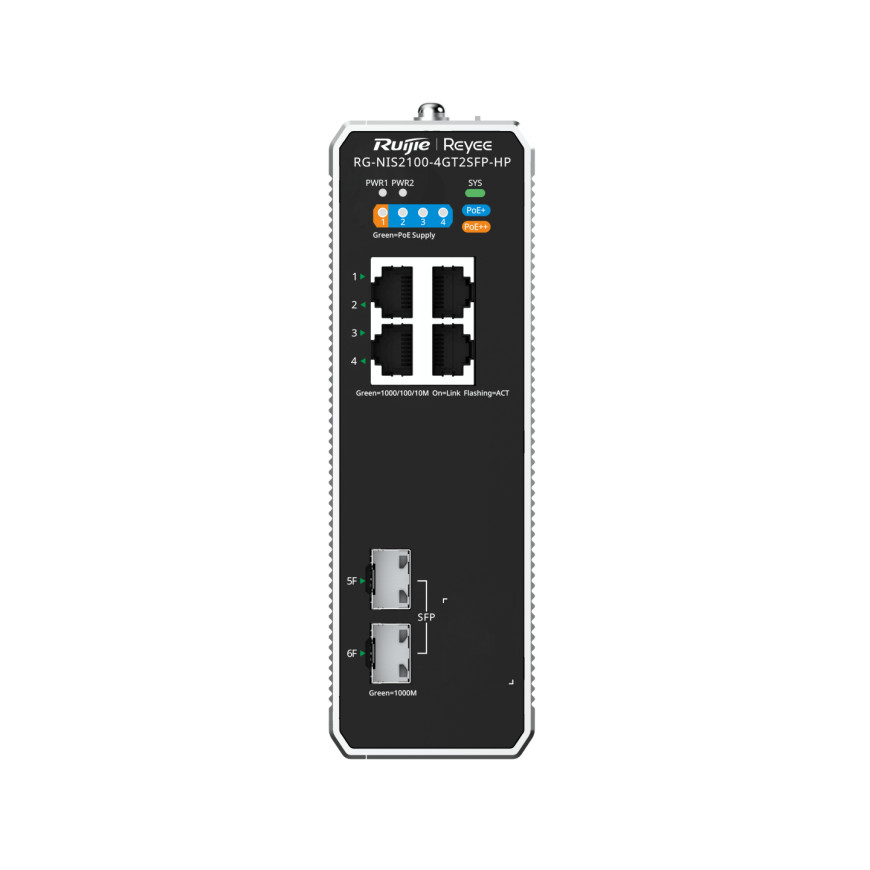 Switch PoE Ruijie Reyee industriel 6 ports Gigabit 2 SFP (RG-NIS2100-4GT2SFP-HP)