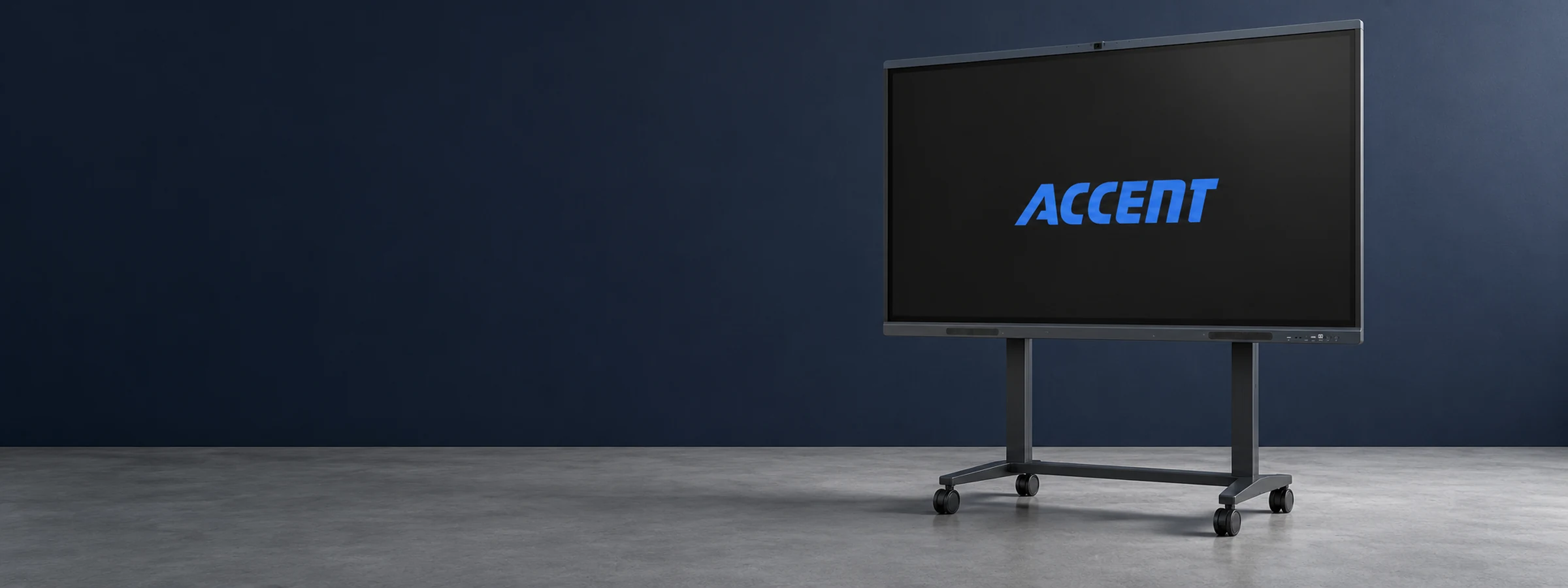 Écran interactif Accent sur support mobile et totem d'affichage dans le hall d'un établissement