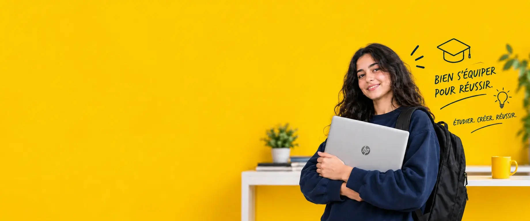 Étudiante avec un PC portable HP, rentrée scolaire chez Rightech.ma